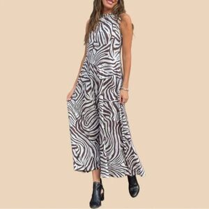 WAYF Brown and White Zebra Print Maxi Dress